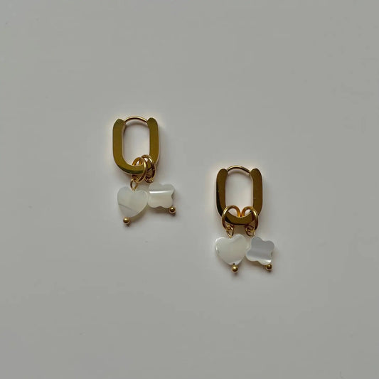 Pearl Heart & Star Gold Hoops