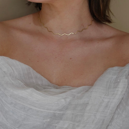 Zig Zag Necklace Choker - 18K Gold Filled