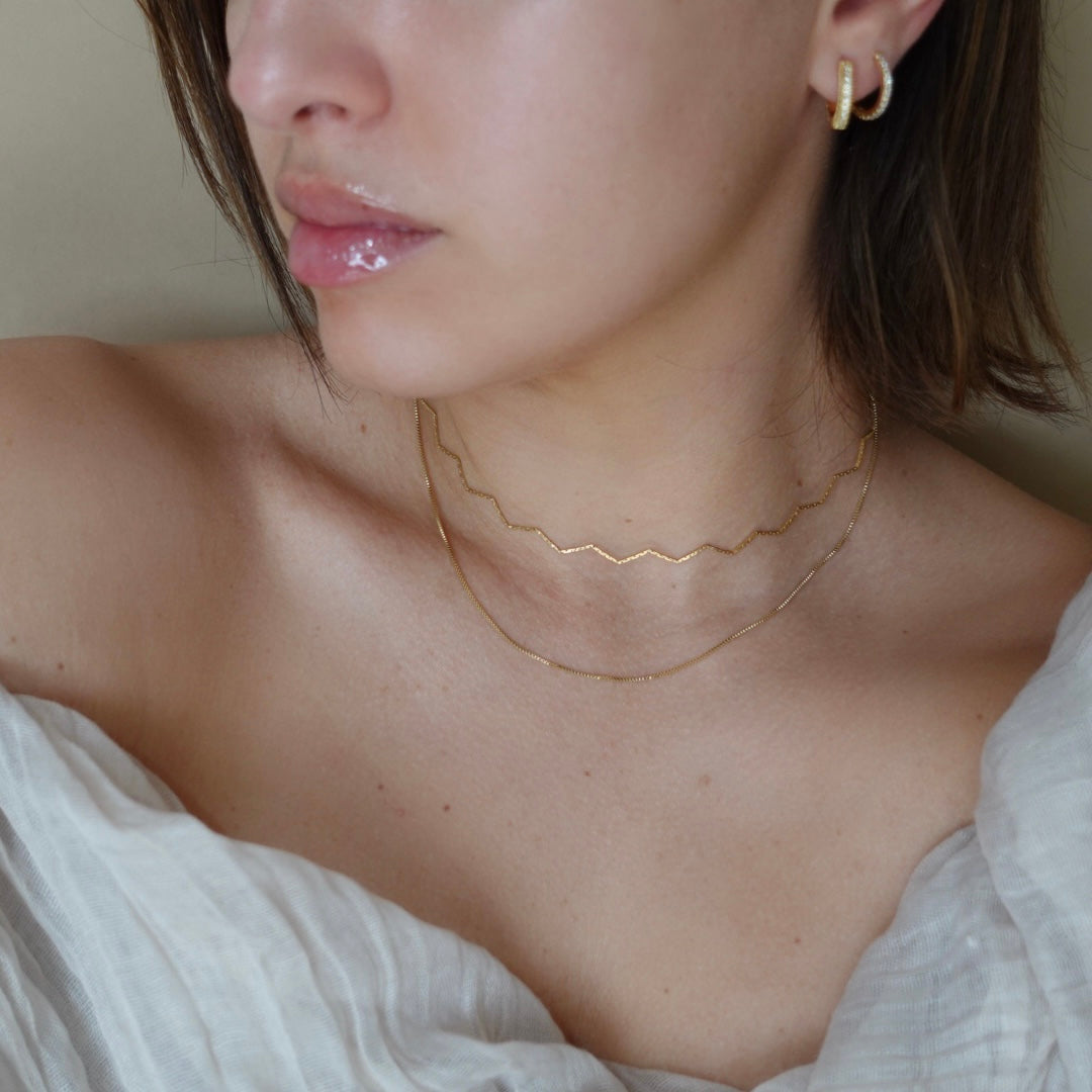 Zig Zag Necklace Choker - 18K Gold Filled