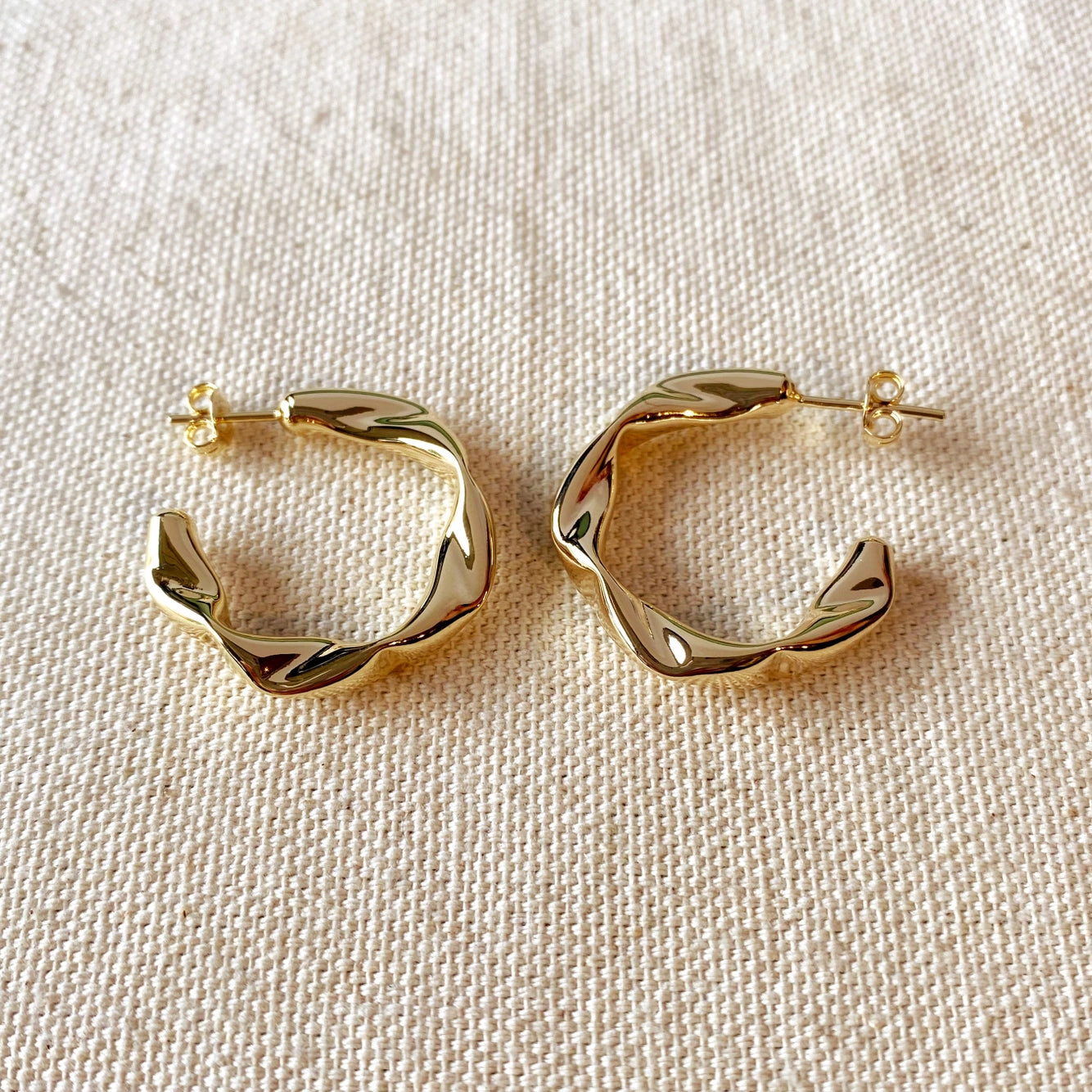 Crimped Half Hoop Earrings 18k Filled